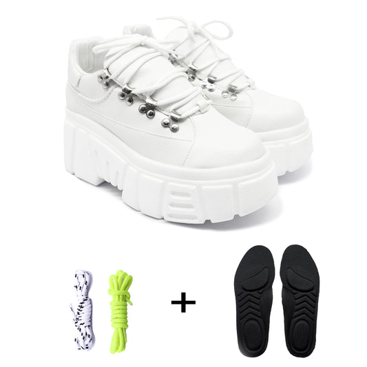 Set Tenis Mujer Plataforma Chunky blanco + cordones +plantillas acojinadas